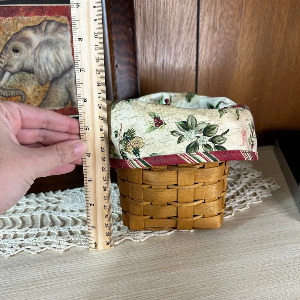 Vintage Longaberger‎ Christmas Woven Basket Liner Fabric Poinsettia Pine Cones